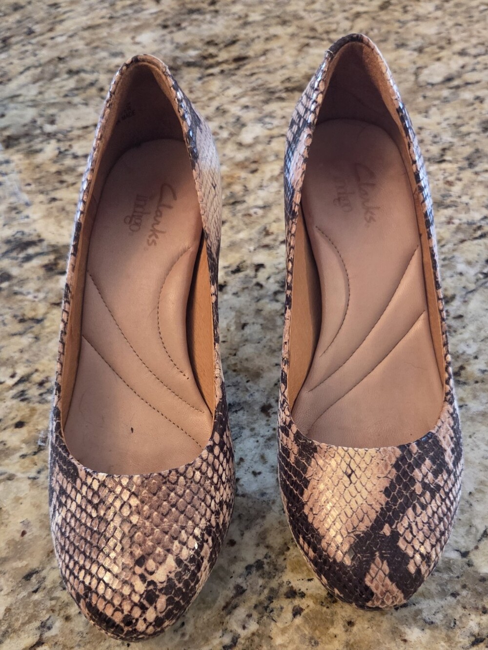 Clarks Women's Snake-Print Slip-On Flats in Beige and Brown